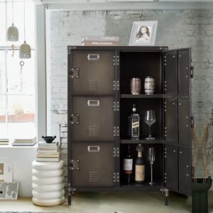 miiiko metal storage locker, industrial storage cabinet with doors and shelves, stylish and sturdy 6 compartment with lockable doors, for home office, school, club and bar