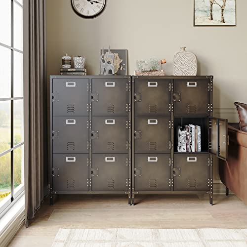 MIIIKO Metal Storage Locker, Industrial Storage Cabinet with Doors and Shelves, Stylish and Sturdy 6 Compartment with Lockable Doors, for Home Office, School, Club and Bar