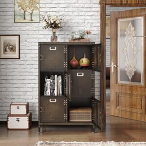 MIIIKO Metal Storage Locker, Industrial Storage Cabinet with Doors and Shelves, Stylish and Sturdy 6 Compartment with Lockable Doors, for Home Office, School, Club and Bar