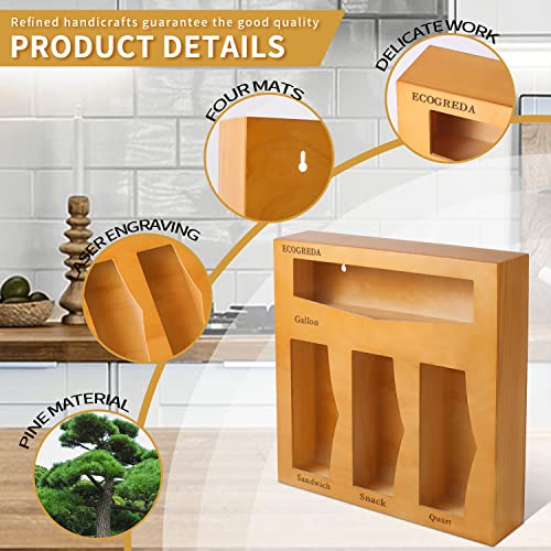 ECOGREDA Ziplock Bag Organizer, Wooden Baggie Organizer and Ziploc Bag Storage for Drawer Kitchen, Compatible with Gallon, Quart, Sandwich & Snack Variety Size Bags