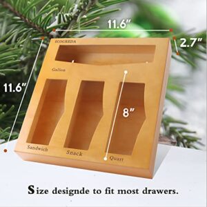 ECOGREDA Ziplock Bag Organizer, Wooden Baggie Organizer and Ziploc Bag Storage for Drawer Kitchen, Compatible with Gallon, Quart, Sandwich & Snack Variety Size Bags