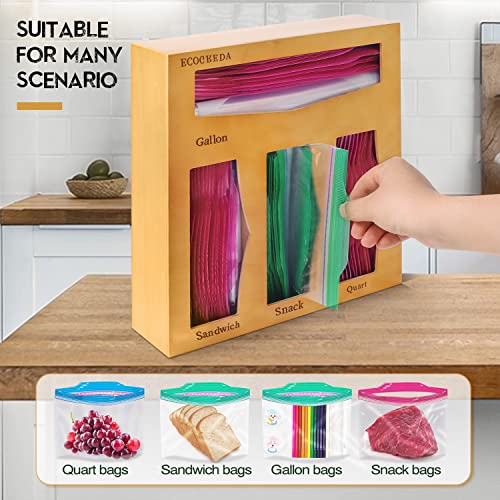 ECOGREDA Ziplock Bag Organizer, Wooden Baggie Organizer and Ziploc Bag Storage for Drawer Kitchen, Compatible with Gallon, Quart, Sandwich & Snack Variety Size Bags