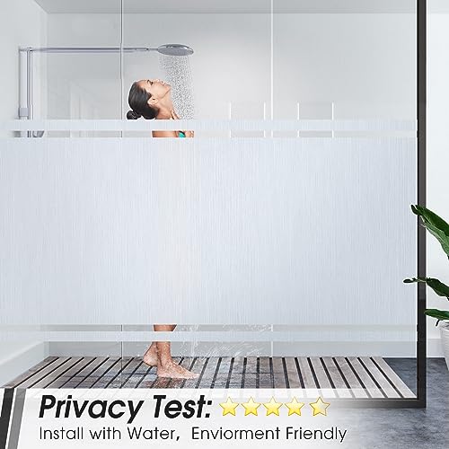 Viseeko Window Privacy Film: Frosted Glass Window Film Non-Adhesive Static Cling Window Film Sun Blocking Removable Room Decor for Bathroom Home Office (Silver, 35.4 x 77.7Inches)