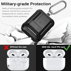 Miimall Compatible for AirPods 3 Case Cover with Secure Lock Keychain Carabiner, Hard TPU Anti-Scratch Shockproof Protective Case for AirPods 3rd Generation 2021 (Black)