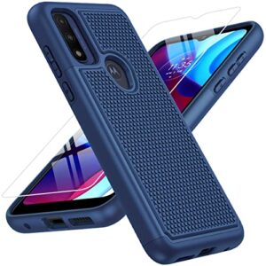 bniut for motorola moto g pure case: dual layer protective heavy duty cell phone cover shockproof rugged with non slip textured back - military protection bumper tough - 6.5inch (navy blue)