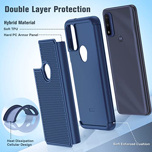 BNIUT for Motorola Moto G Pure Case: Dual Layer Protective Heavy Duty Cell Phone Cover Shockproof Rugged with Non Slip Textured Back - Military Protection Bumper Tough - 6.5inch (Navy Blue)