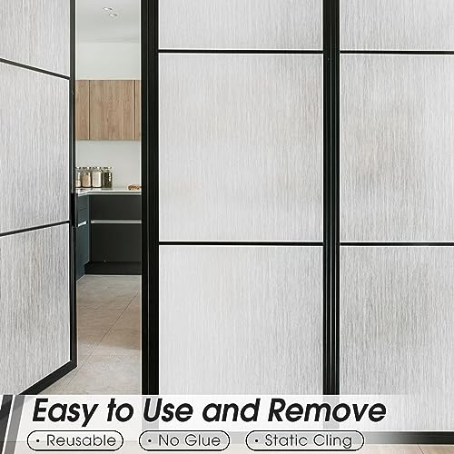 Window Privacy Film Bathroom Frosted Glass Window Film Static Cling Raindrops Door Window Coverings Anti UV Sun Heat Blocking Home Tint Removable Summer Frosting Sticker (Silver Silk, 35.4 x 118.1 In)