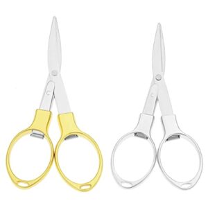 2 Pieces Home Office Travel Folding Scissors, Stainless Steel Telescopic Cutter, Safety Portable Travel,Folding Safety Scissors Trip Scissors