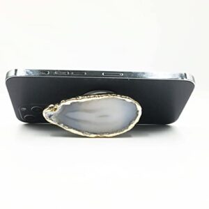 Crystal Phone Grip & Stand Clear Druzy Healing Natural Stone Crystal Phone Accessory (Agat Grey)