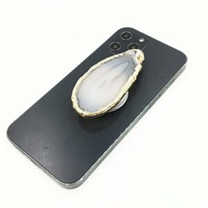 Crystal Phone Grip & Stand Clear Druzy Healing Natural Stone Crystal Phone Accessory (Agat Grey)