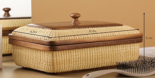 Teng Jin Rectangular with Lid Handmade Nantucket basket Cane staves finely-woven home-storage-baskets-and-containers Arts,Decorative Storage Baskets for Shelves