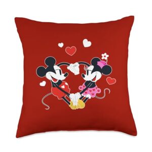 disney mickey and minnie hearts valentine’s day red throw pillow, 18x18, multicolor