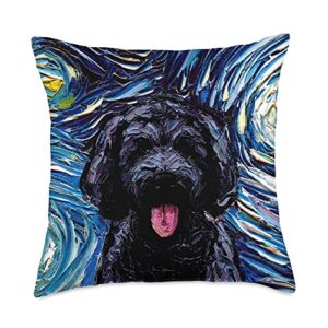 sagittarius gallery black goldendoodle labradoodle starry night dog portrait aja throw pillow, 18x18, multicolor