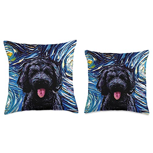 Sagittarius Gallery Black Goldendoodle Labradoodle Starry Night Dog Portrait Aja Throw Pillow, 18x18, Multicolor