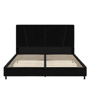 realrooms maverick velvet upholstered platform bed with tufted headboard, queen, black