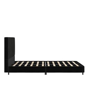 REALROOMS Maverick Velvet Upholstered Platform Bed with Tufted Headboard, Queen, Black