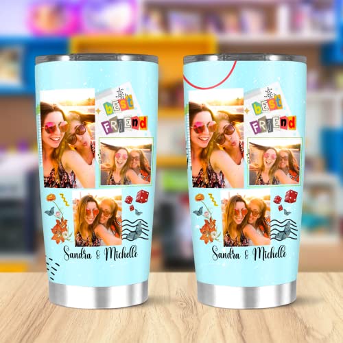 AizelMae Personalized Coffee Tumbler, Customized Name Friendship Picture Photo Frame Tumblers, Hot Cold Stainless Mugs, Gifts For BFF Best Friends On Christmas Birthday, 20 30 Oz Travel Mug Cup