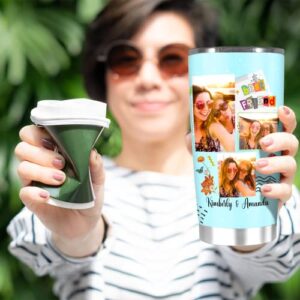 AizelMae Personalized Coffee Tumbler, Customized Name Friendship Picture Photo Frame Tumblers, Hot Cold Stainless Mugs, Gifts For BFF Best Friends On Christmas Birthday, 20 30 Oz Travel Mug Cup