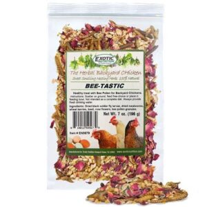 exotic nutrition bee-tastic - healthy all-natural chicken treat - dried insects, flowers, herbs wheat berries & bee pollen - promotes healthy chickens & eggs (1.5 lbs)