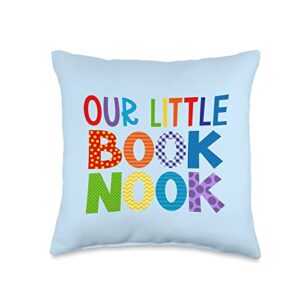 wild honey collections our little book nook kids reading corner colorful whimsical throw pillow, 16x16, multicolor