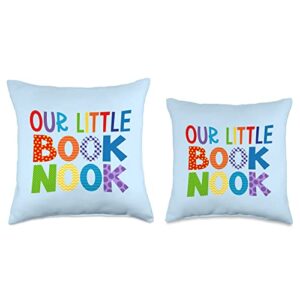 Wild Honey Collections Our Little Book Nook Kids Reading Corner Colorful Whimsical Throw Pillow, 16x16, Multicolor