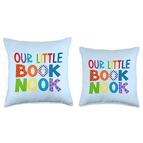 Wild Honey Collections Our Little Book Nook Kids Reading Corner Colorful Whimsical Throw Pillow, 16x16, Multicolor