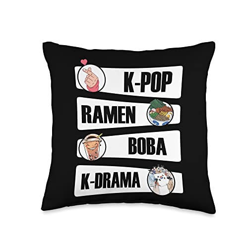 K-Pop Gifts & Accessories Ramen Boba K-Drama Fan-Korean Pop Music Kpop Throw Pillow, 16x16, Multicolor