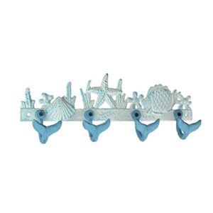 zeckos blue and white cast iron whale tail decorative wall hook nautical décor sea life hanging rack -15.5 inches long - easy install - add coastal charm to your space