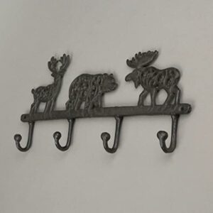 Zeckos Wilderness Charm - Rustic Brown Cast Iron Moose, Bear, and Deer Wall Mounted Hook Rack - Cabin or Lodge Decor Accent - 13.75 Inches Long - Easy Installation