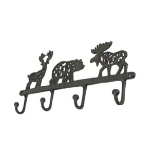 Zeckos Wilderness Charm - Rustic Brown Cast Iron Moose, Bear, and Deer Wall Mounted Hook Rack - Cabin or Lodge Decor Accent - 13.75 Inches Long - Easy Installation