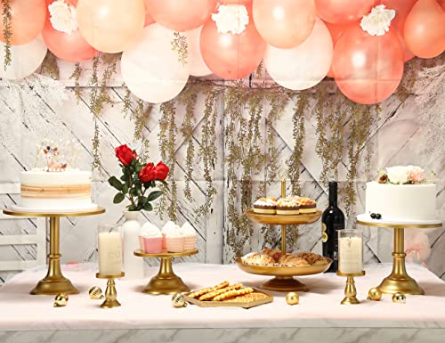LIFESTIVAL 7 Pcs Gold Cake Stands Set Metal Cupcake Holder Candlestick Dessert Display Plate Serving Platter for Party Wedding Brithday Baby Shower Celebration Home Decoration