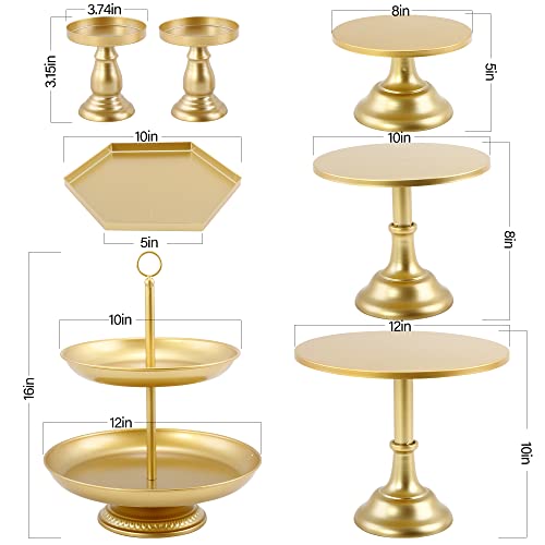 LIFESTIVAL 7 Pcs Gold Cake Stands Set Metal Cupcake Holder Candlestick Dessert Display Plate Serving Platter for Party Wedding Brithday Baby Shower Celebration Home Decoration