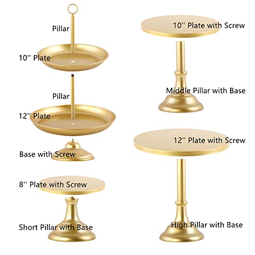 LIFESTIVAL 7 Pcs Gold Cake Stands Set Metal Cupcake Holder Candlestick Dessert Display Plate Serving Platter for Party Wedding Brithday Baby Shower Celebration Home Decoration