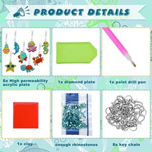 8 Pcs Diamond Art Keychains Diamond Painting Keychains Kids Arts and Crafts 5D Diamond Painting Kits Gem Art Diamond Keychains for Boys Girls Ages 8-12 DIY Gift Birthday Party Favors (Ocean Style)