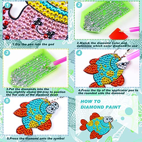 8 Pcs Diamond Art Keychains Diamond Painting Keychains Kids Arts and Crafts 5D Diamond Painting Kits Gem Art Diamond Keychains for Boys Girls Ages 8-12 DIY Gift Birthday Party Favors (Ocean Style)