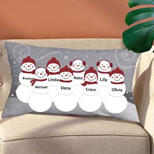 rualight snowman family personalized lumbar throw pillow, family custom name pillow set, pillowcase and pillow core, christmas home decor, gifts for christmas, 20x12in