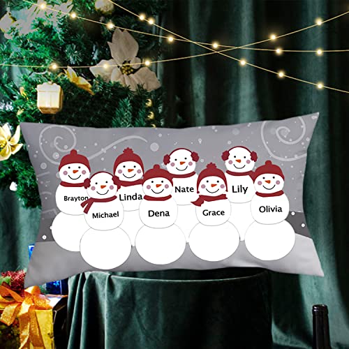 Rualight Snowman Family Personalized Lumbar Throw Pillow, Family Custom Name Pillow Set, Pillowcase and Pillow Core, Christmas Home Decor, Gifts for Christmas, 20x12in