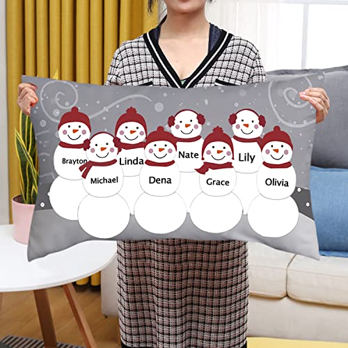 Rualight Snowman Family Personalized Lumbar Throw Pillow, Family Custom Name Pillow Set, Pillowcase and Pillow Core, Christmas Home Decor, Gifts for Christmas, 20x12in