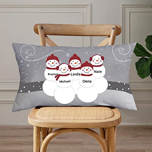 Rualight Snowman Family Personalized Lumbar Throw Pillow, Family Custom Name Pillow Set, Pillowcase and Pillow Core, Christmas Home Decor, Gifts for Christmas, 20x12in