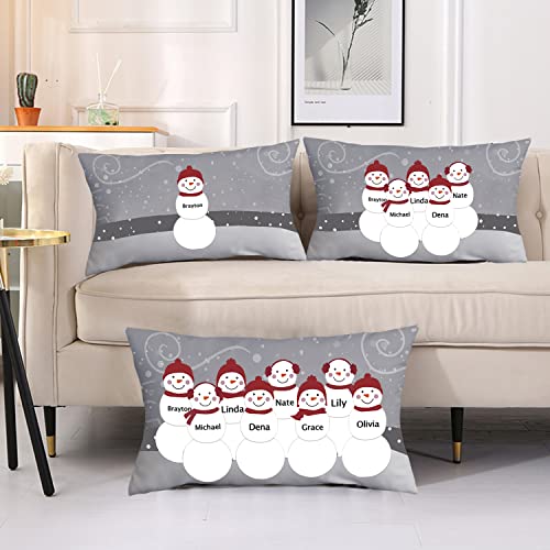 Rualight Snowman Family Personalized Lumbar Throw Pillow, Family Custom Name Pillow Set, Pillowcase and Pillow Core, Christmas Home Decor, Gifts for Christmas, 20x12in