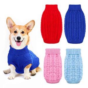 pedgot 4 pieces dog sweater dog winter clothes knit turtleneck pet sweater classic pet cable knit winter coat warm dog sweatshirt pullover for medium dogs (m)