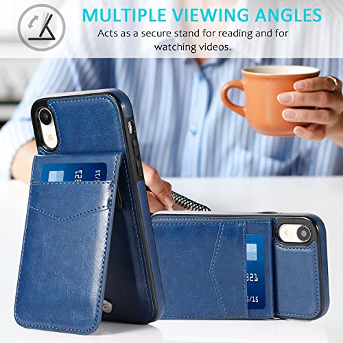 Seabaras iPhone XR Wallet Case with Credit Card Holder for Women Men PU Leather Wallet Case for iPhone XR Case 6.1 inch (Blue)