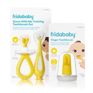 fridababy smilefrida finger toothbrush and grow-with-me training toothbrush set | infant to toddler toothbrush oral care for sensitive gums and building brushing habits