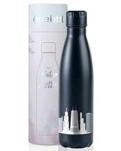 chicago city skyline gifts, chicago gifts for chicago lovers, skyline map 17oz/500ml stainless steel insulated water bottle, perfect for birthday & christmas