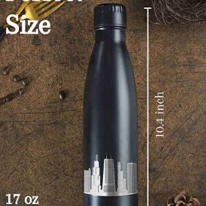 Chicago City Skyline Gifts, Chicago Gifts for Chicago Lovers, Skyline Map 17oz/500ml Stainless Steel Insulated Water Bottle, Perfect for Birthday & Christmas