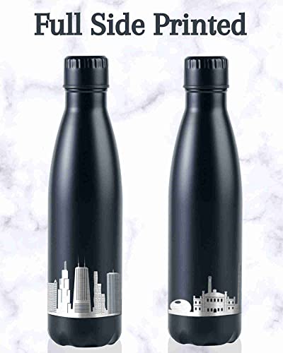 Chicago City Skyline Gifts, Chicago Gifts for Chicago Lovers, Skyline Map 17oz/500ml Stainless Steel Insulated Water Bottle, Perfect for Birthday & Christmas