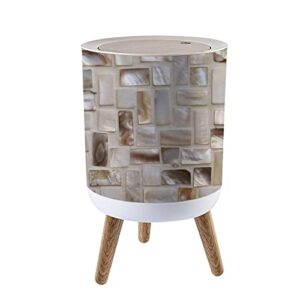 ibpnkfaz89 small trash can with lid closeup photo of mother of pearl tiles garbage bin wood waste bin press cover round wastebasket for bathroom bedroom kitchen 7l/1.8 gallon