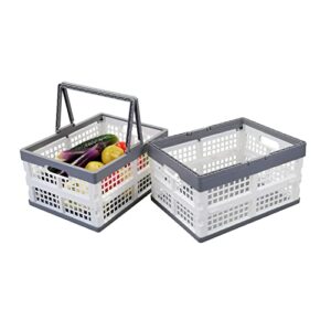 wekioger 16 quart plastic collapsible crate with handle, folding shopping storage basket, 2 packs