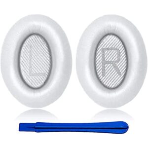 hoxiver earpads cushions replacement for bose qc35 (quietcomfort 35) & qc35ii headphones ear pads,soft protein leather,noise isolation foam(white)