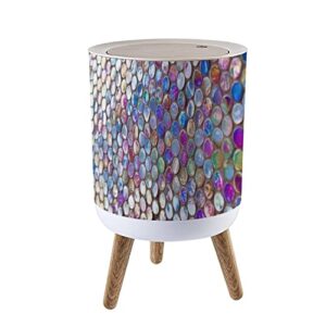 ibpnkfaz89 small trash can with lid round purple glass garbage bin wood waste bin press cover round wastebasket for bathroom bedroom kitchen 7l/1.8 gallon